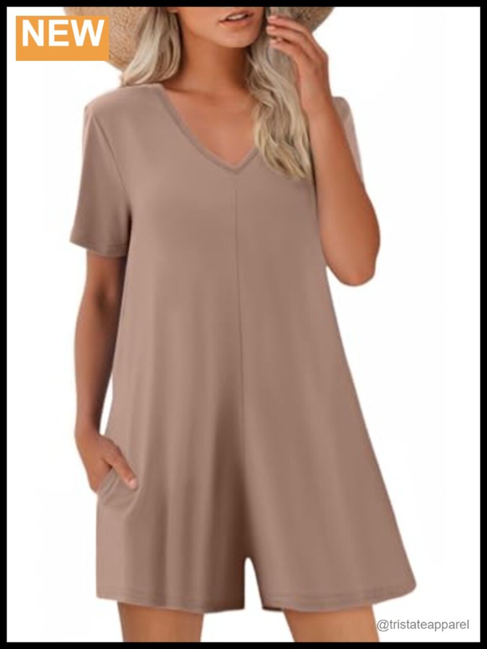 Women's Summer Romper Short Sleeve V Neck Loose One Piece Jumpsuit with Pockets
